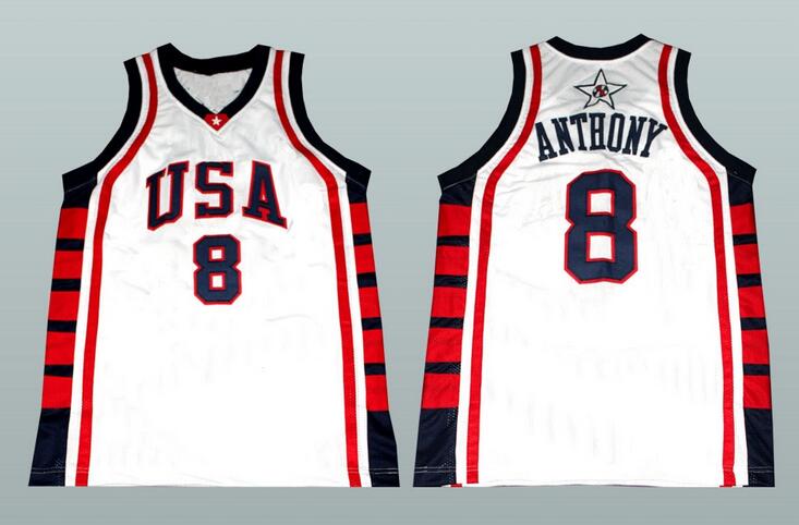Men's White Team USA #8 Carmelo Anthony Stitched Basketball Jersey